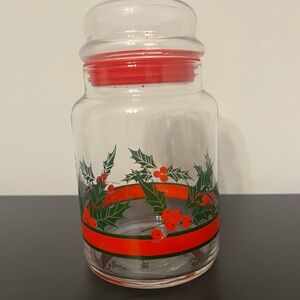 Vintage Libbey Glass Co. "Holly & Berries" Glass Candy Jar w/Lid